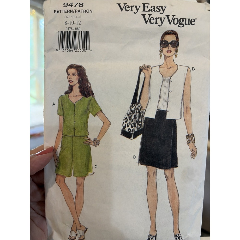 Vogue 9478 Sewing Pattern Misses Petite Top Shorts Skirt Cut To A 12 Vintage
